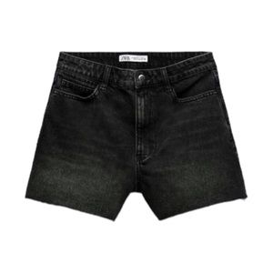 Zara High Rise Black Denim Shorts raw edge size 6